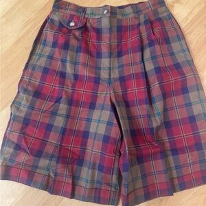 Vintage Plaid High Waisted Bermuda Shorts Pleated Size 100% Cotton Size 8